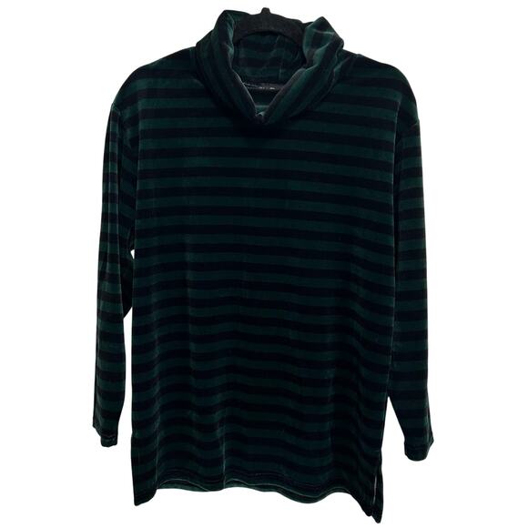 Vintage NWT Sag Harbor Velour Cowl Neck Top M Deadstock Green Black Striped 90s - Picture 3 of 10